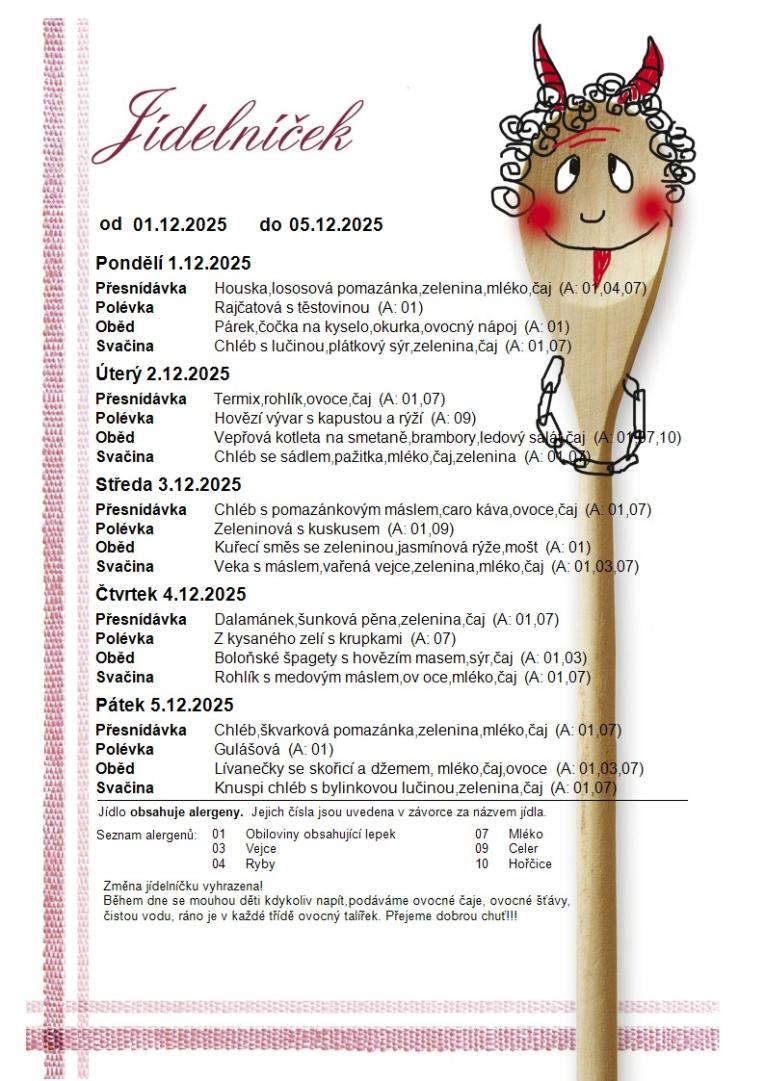 Jídelníček 011225